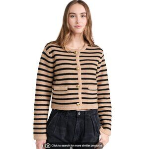 English Factory   Knit Striped Sweater Cardigan Tan/black